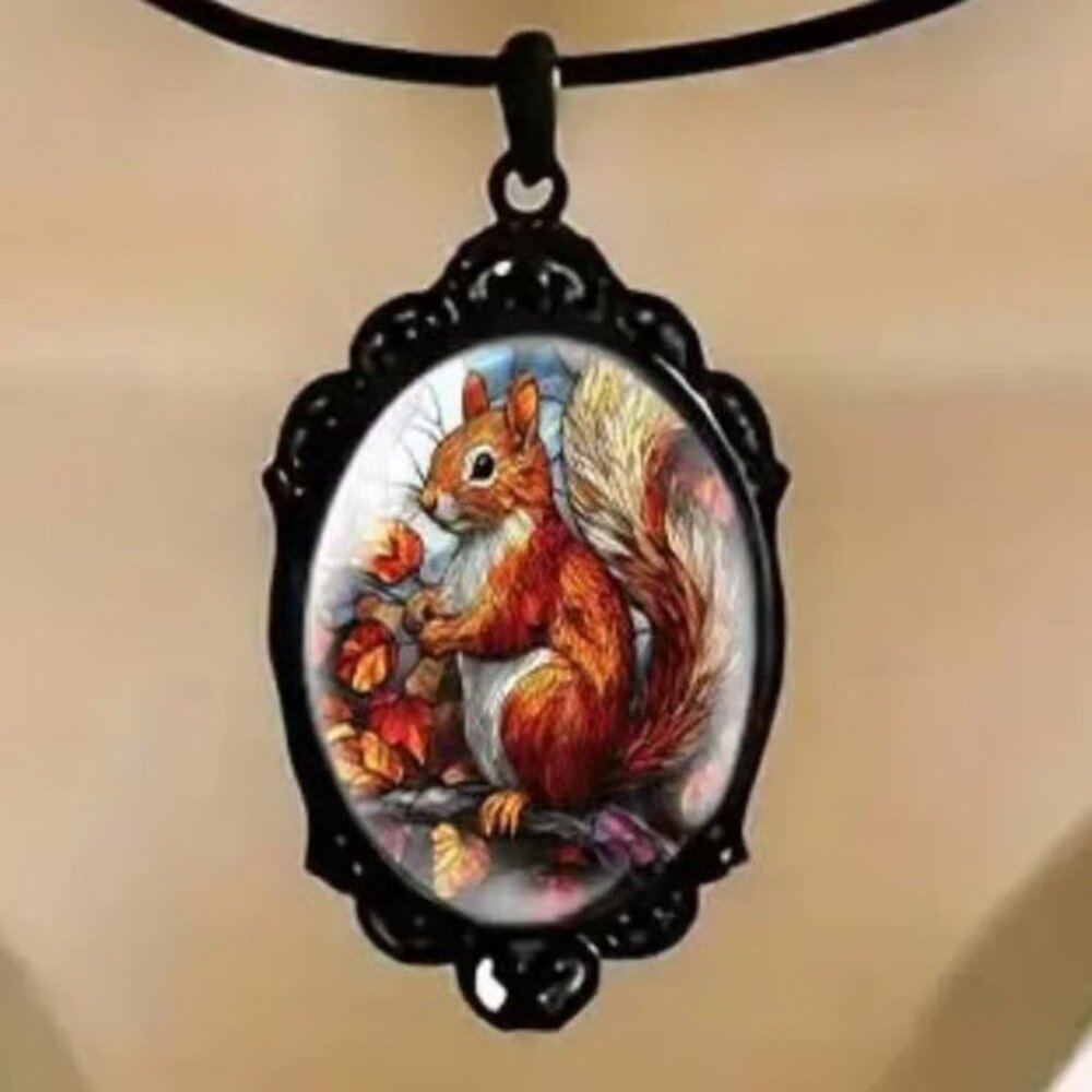 Black SQUIRREL Pendant Necklace